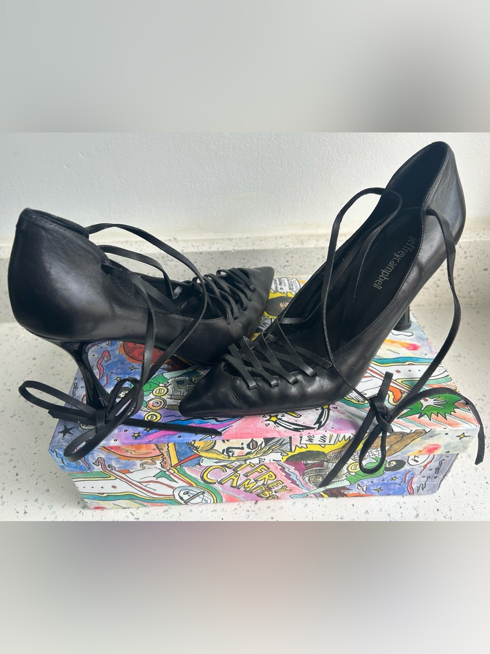 Jeffrey Campbell Black Lace-Up Pointed Toe Heels